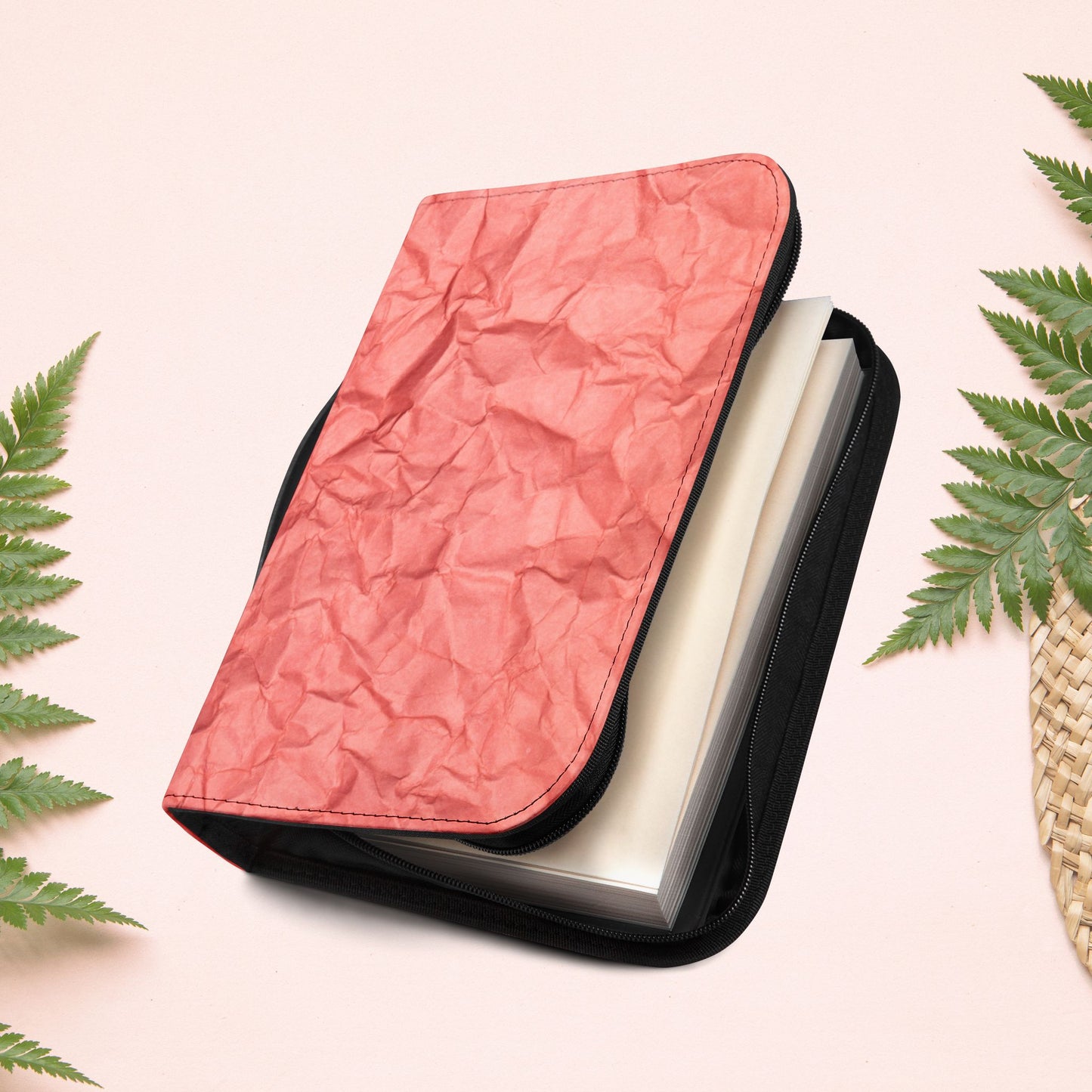 Wrinkled Red Coral Paper Book Cover