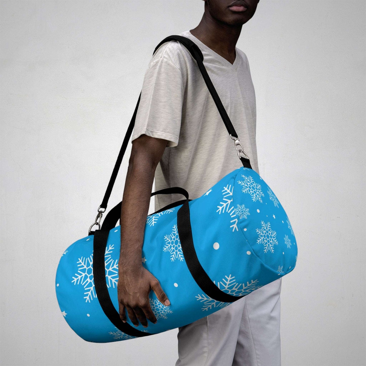 Blue Snowflake Winter Duffel Bag