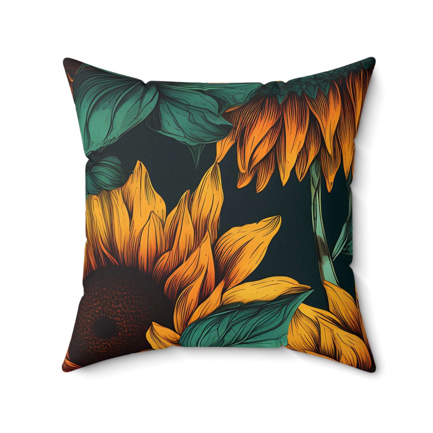 Midnight Sunflowers Square Pillow