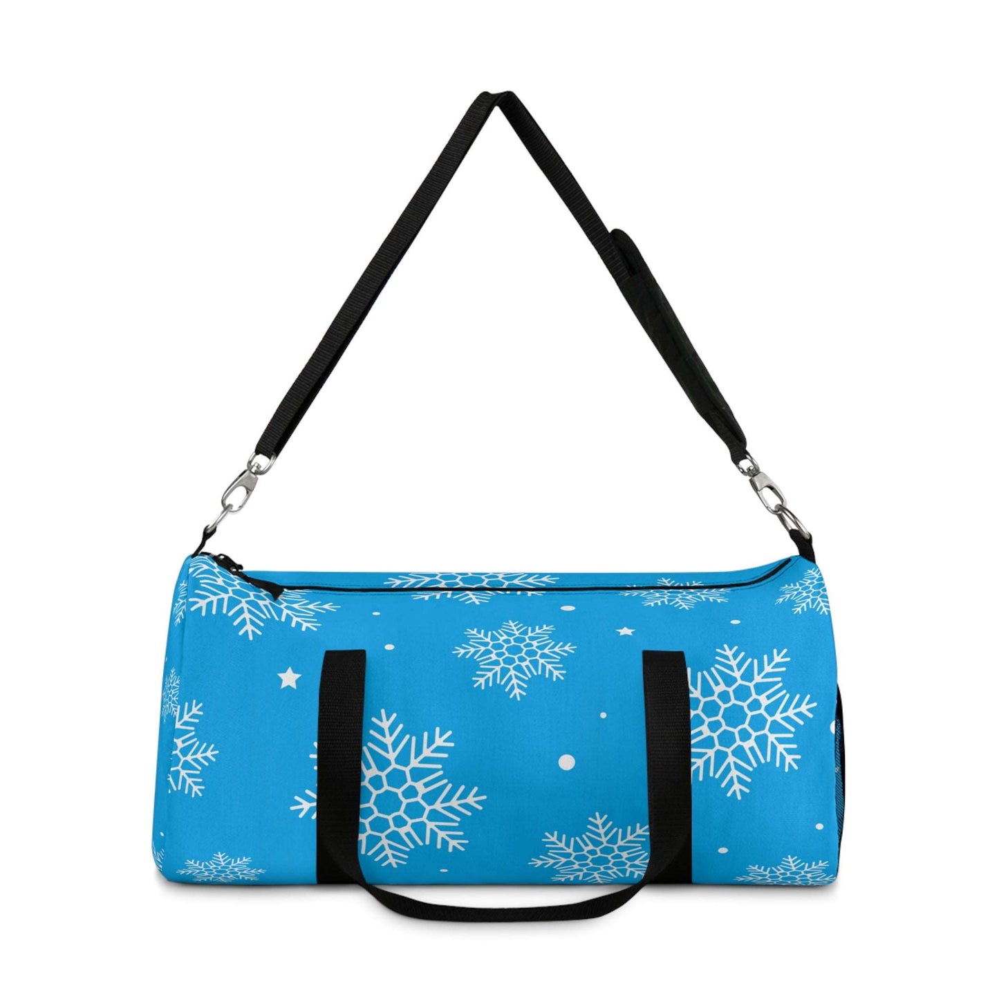 Blue Snowflake Winter Duffel Bag