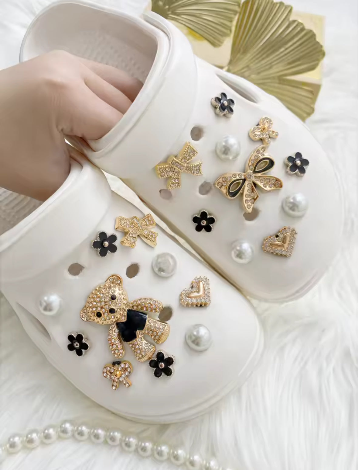 Golden Bling Teddy Clog Charms Set