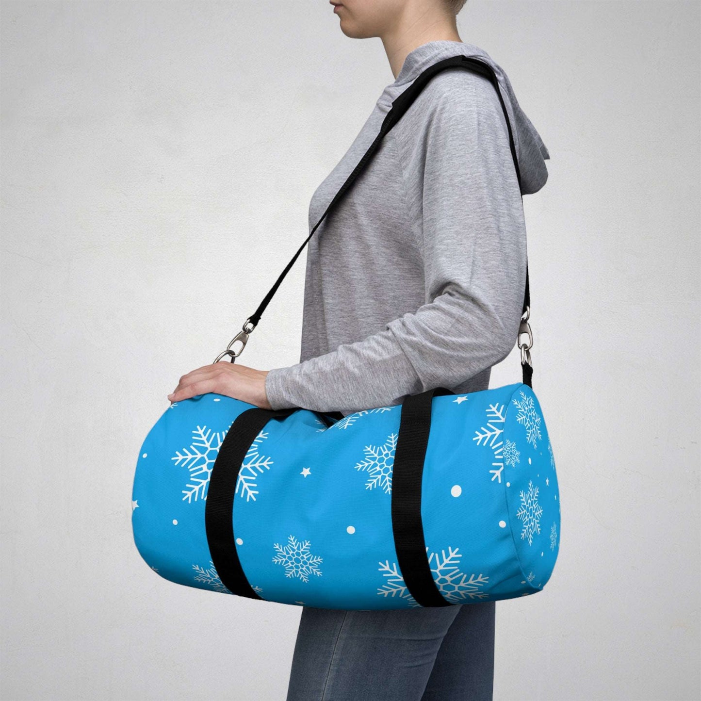 Blue Snowflake Winter Duffel Bag
