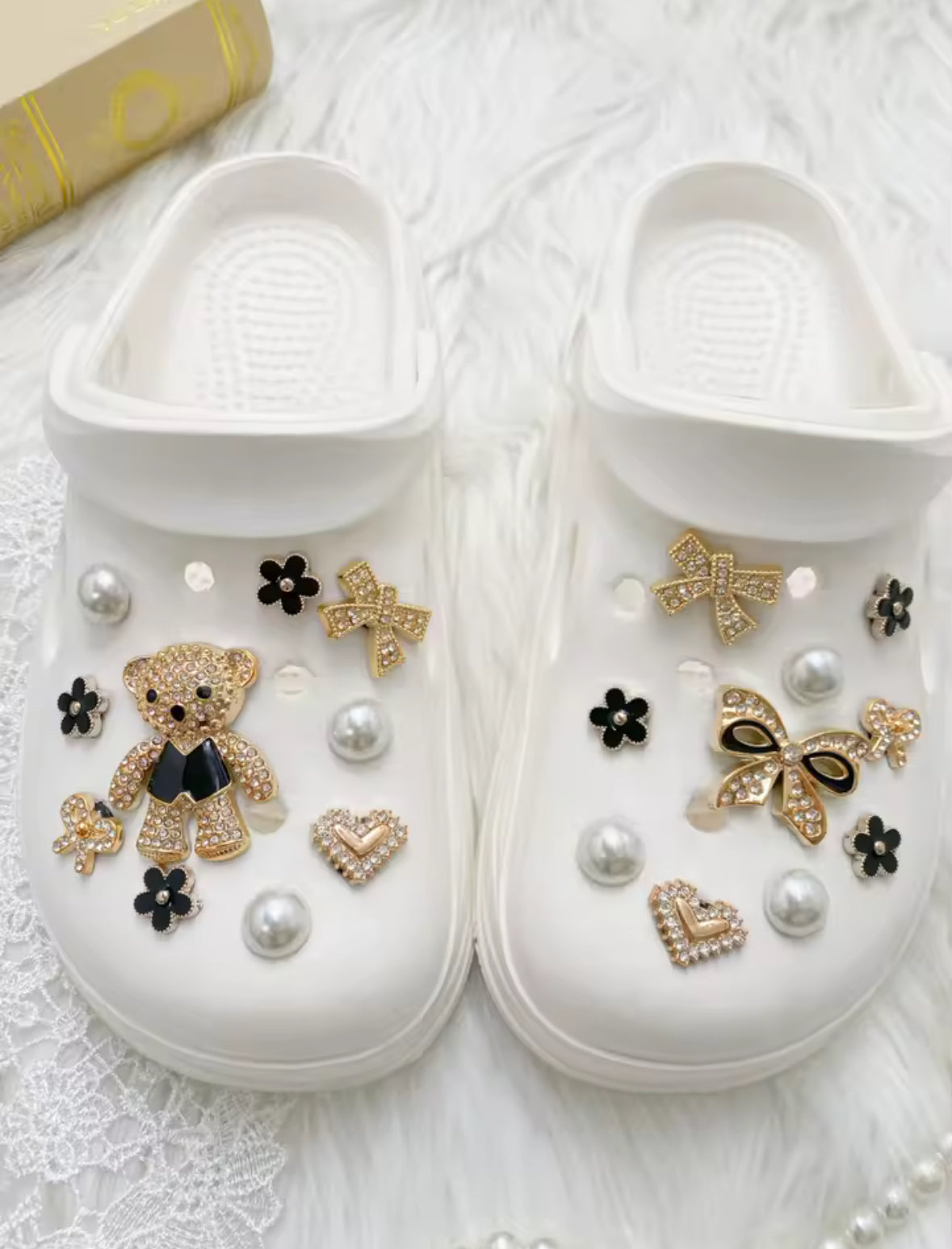 Golden Bling Teddy Clog Charms Set