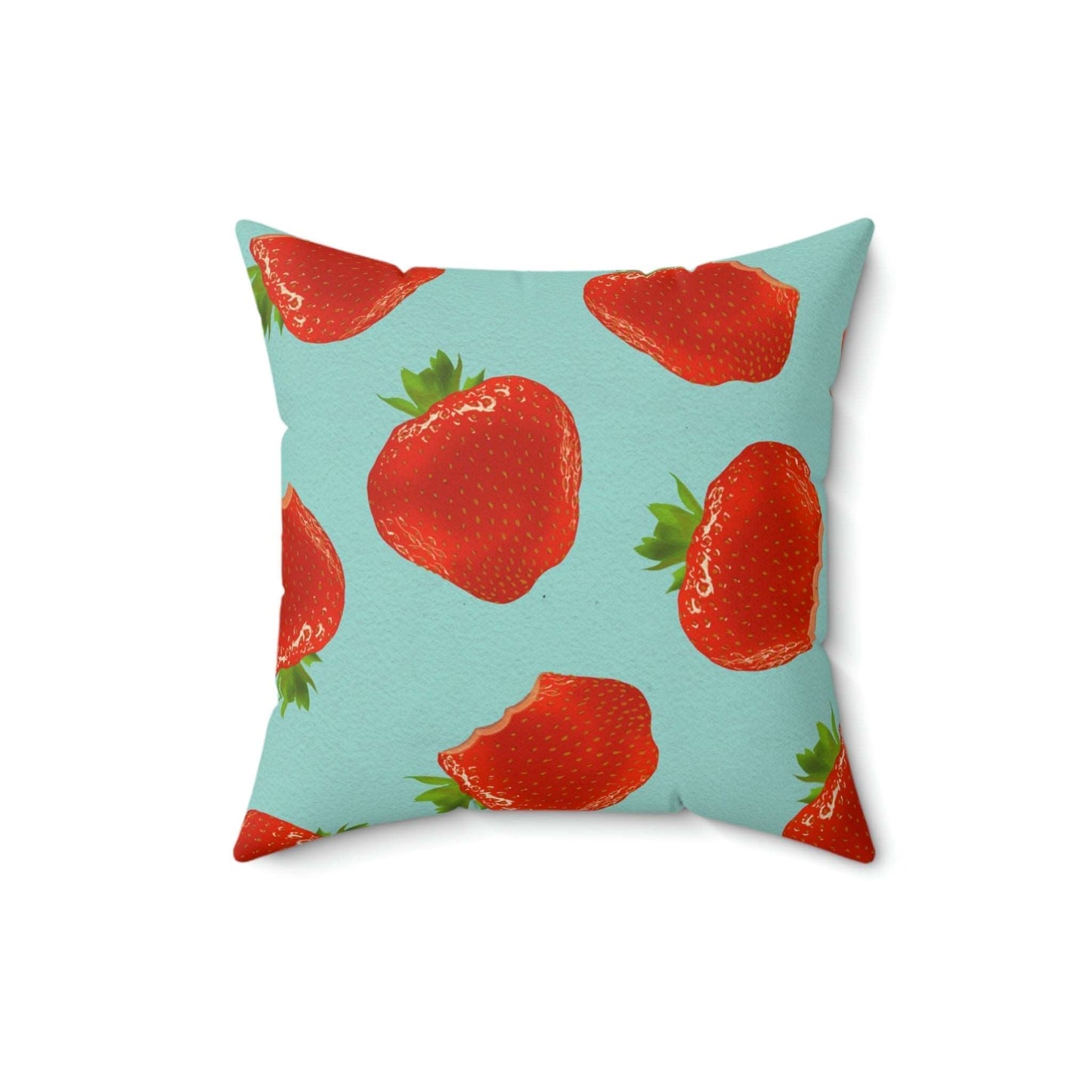 Bite My Strawberry Square Pillow Home Decor Pink Sweetheart
