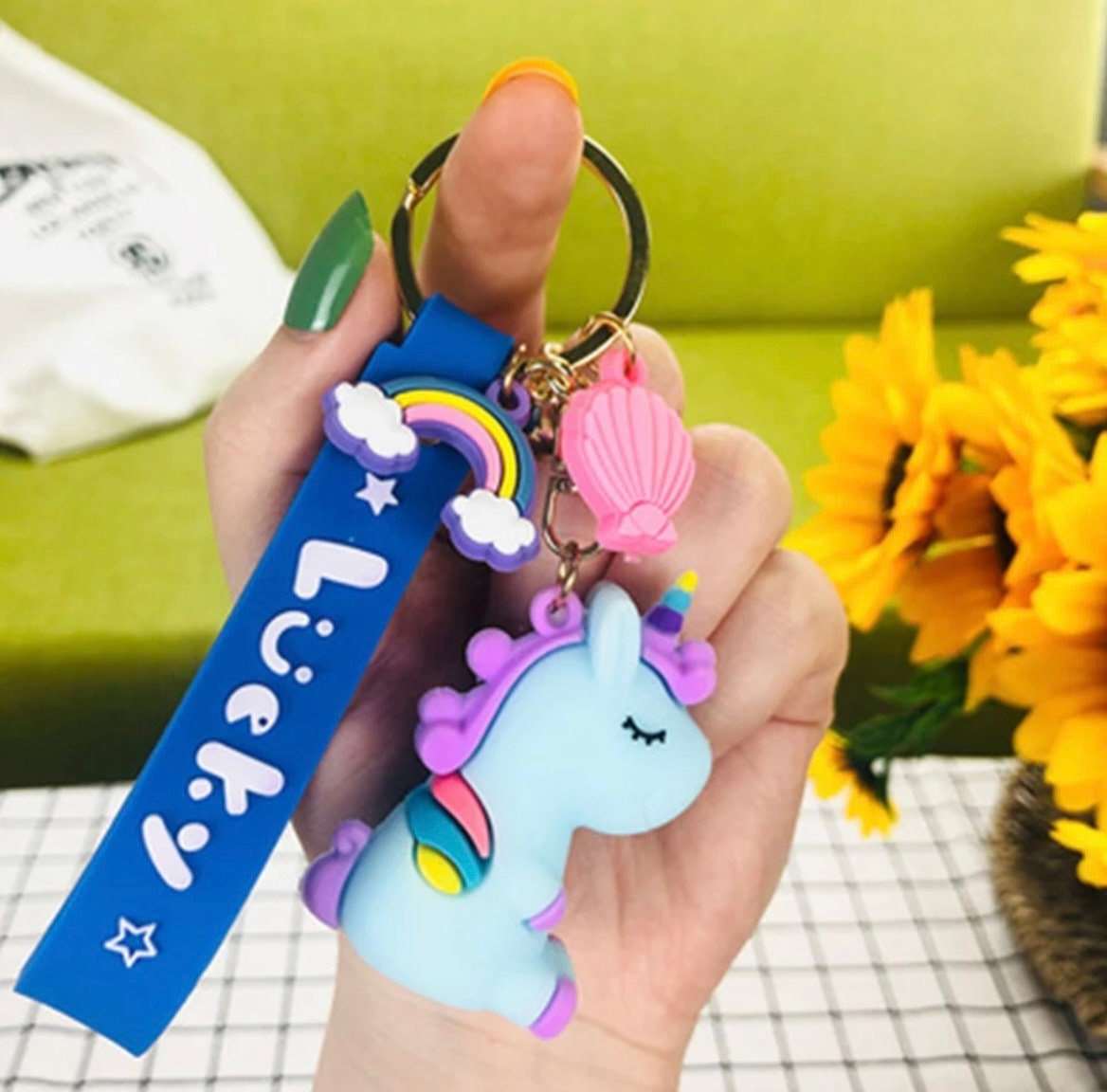 Chibi Rainbow Unicorn Rubber Keychain Charm Keychains Pink Sweetheart