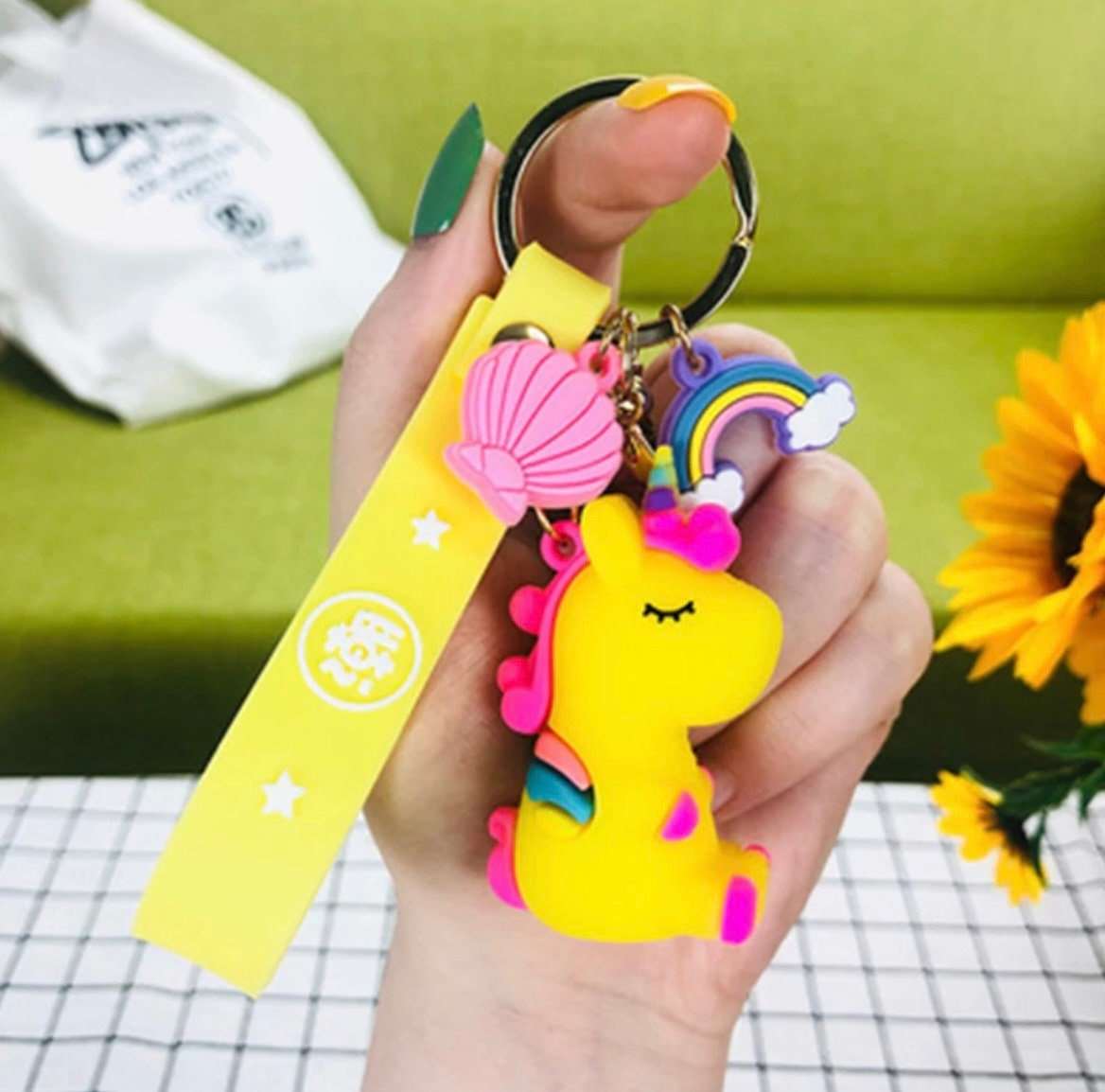 Chibi Rainbow Unicorn Rubber Keychain Charm Keychains Pink Sweetheart