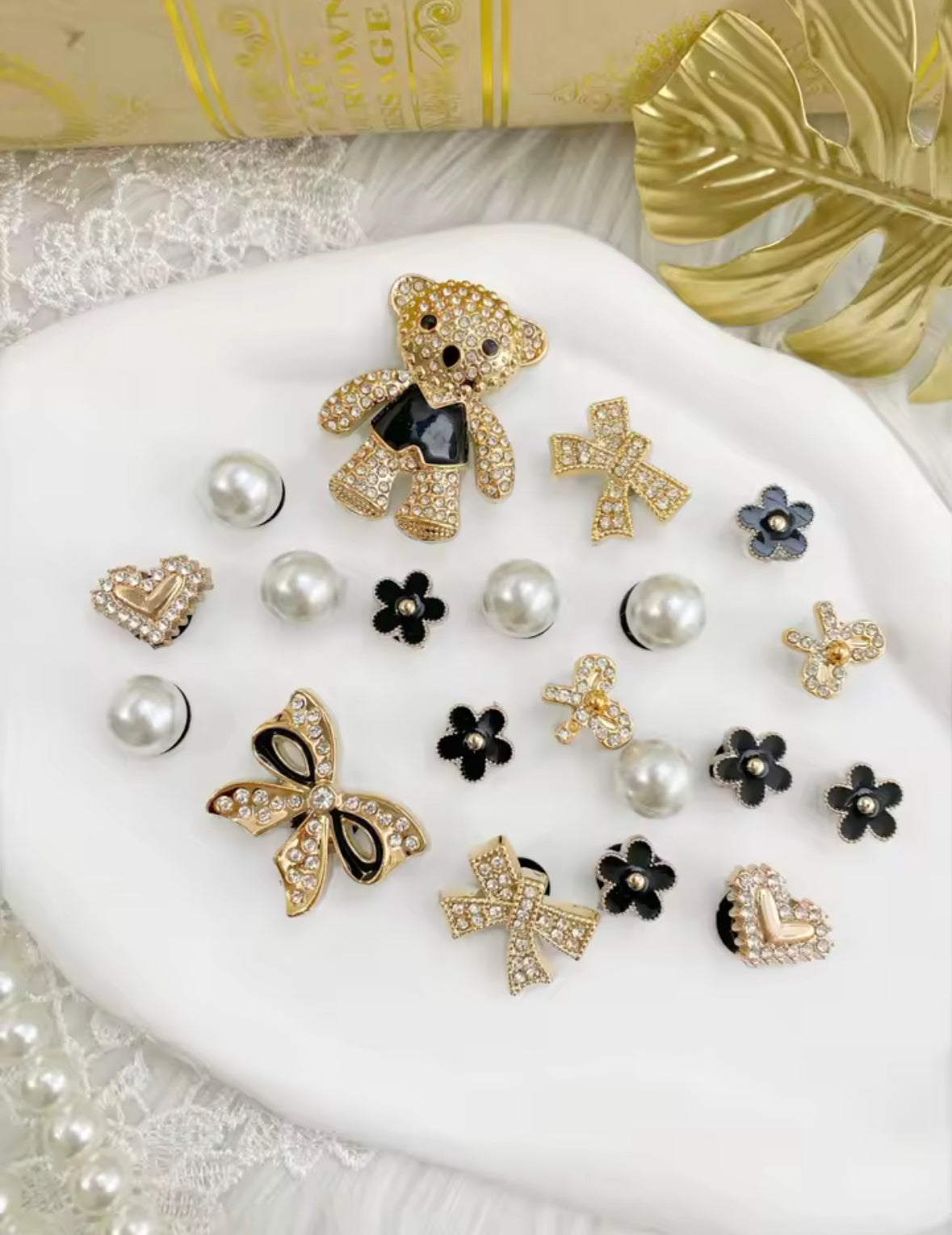 Golden Bling Teddy Clog Charms Set