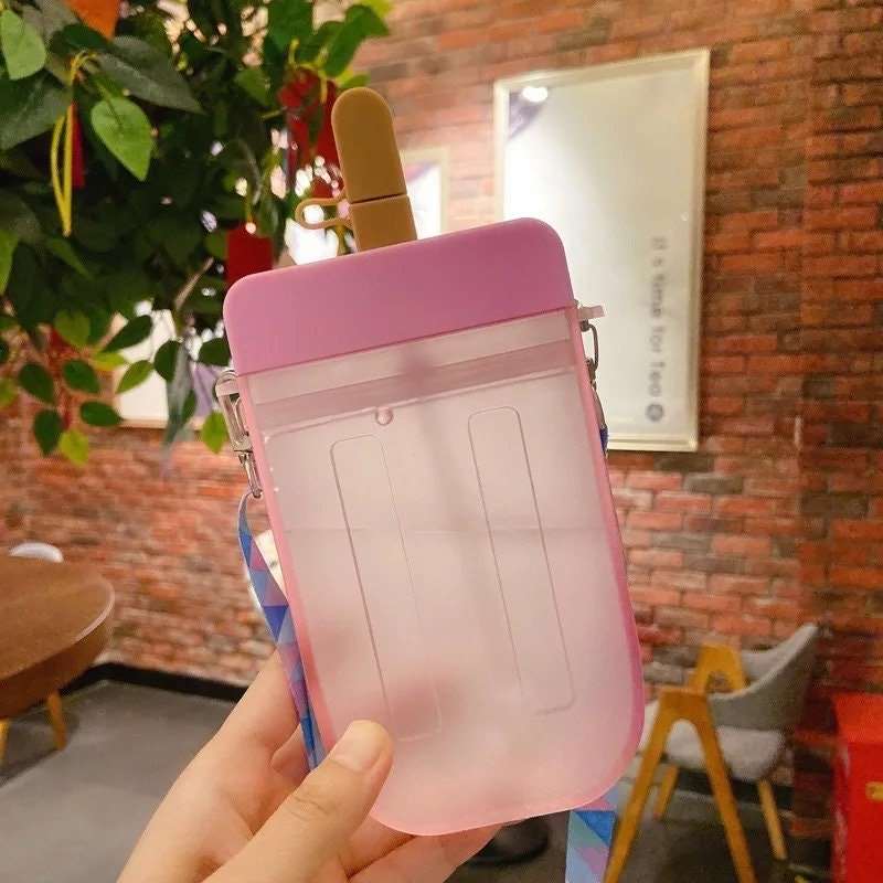 Freezie Popsicle Water Bottle with Straw + Crossbody Strap Tumblers Pink Sweetheart
