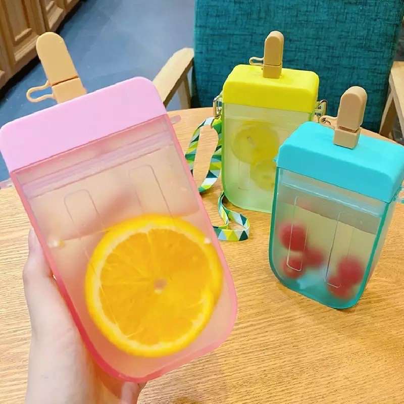 Freezie Popsicle Water Bottle with Straw + Crossbody Strap Tumblers Pink Sweetheart