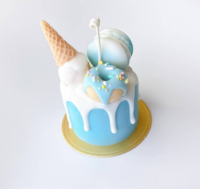 Blueberry Macaroon Ice Cream Mini Dessert Cake Candle