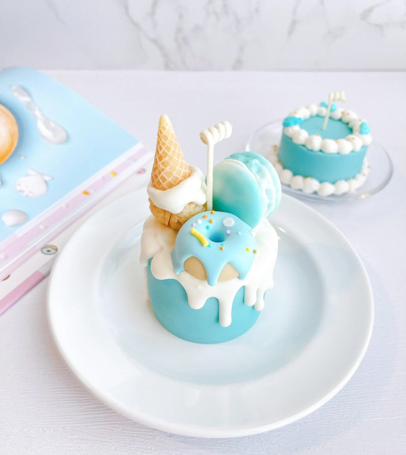 Blueberry Macaroon Ice Cream Mini Dessert Cake Candle