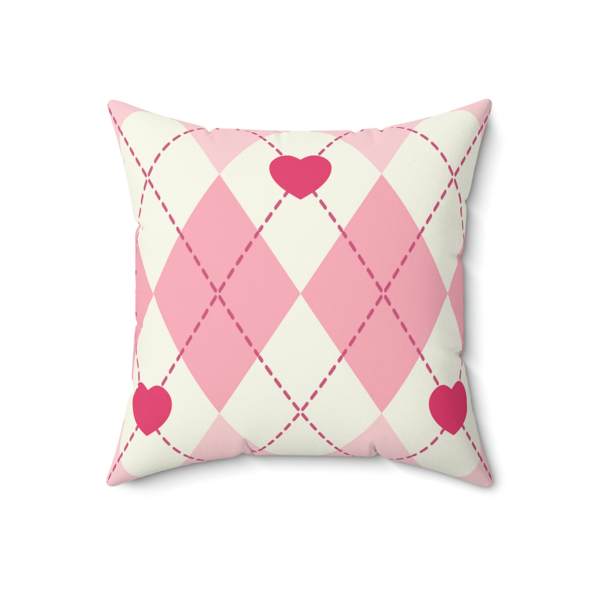 Argyle Hearts Square Pillow Home Decor Pink Sweetheart