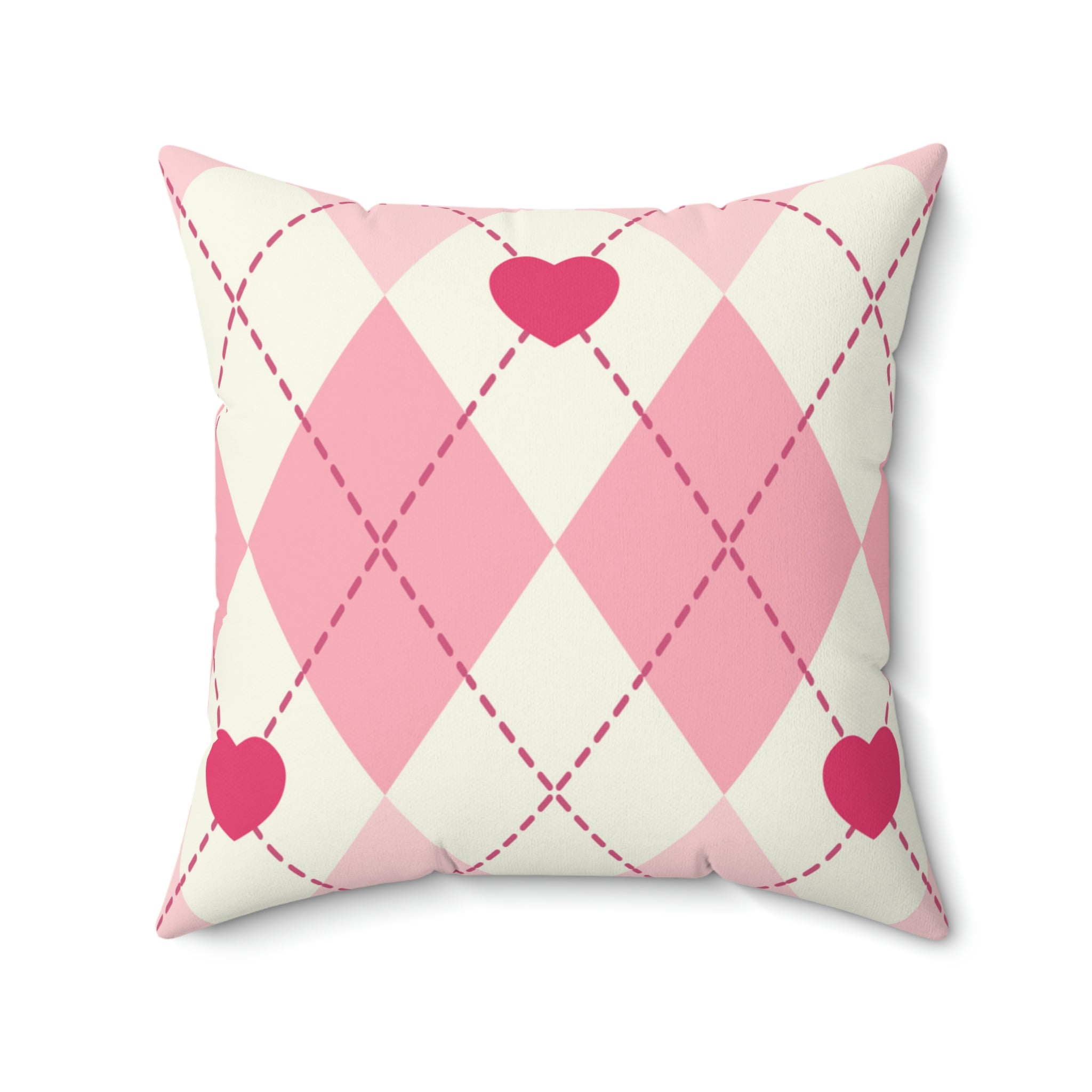 Argyle Hearts Square Pillow Home Decor Pink Sweetheart