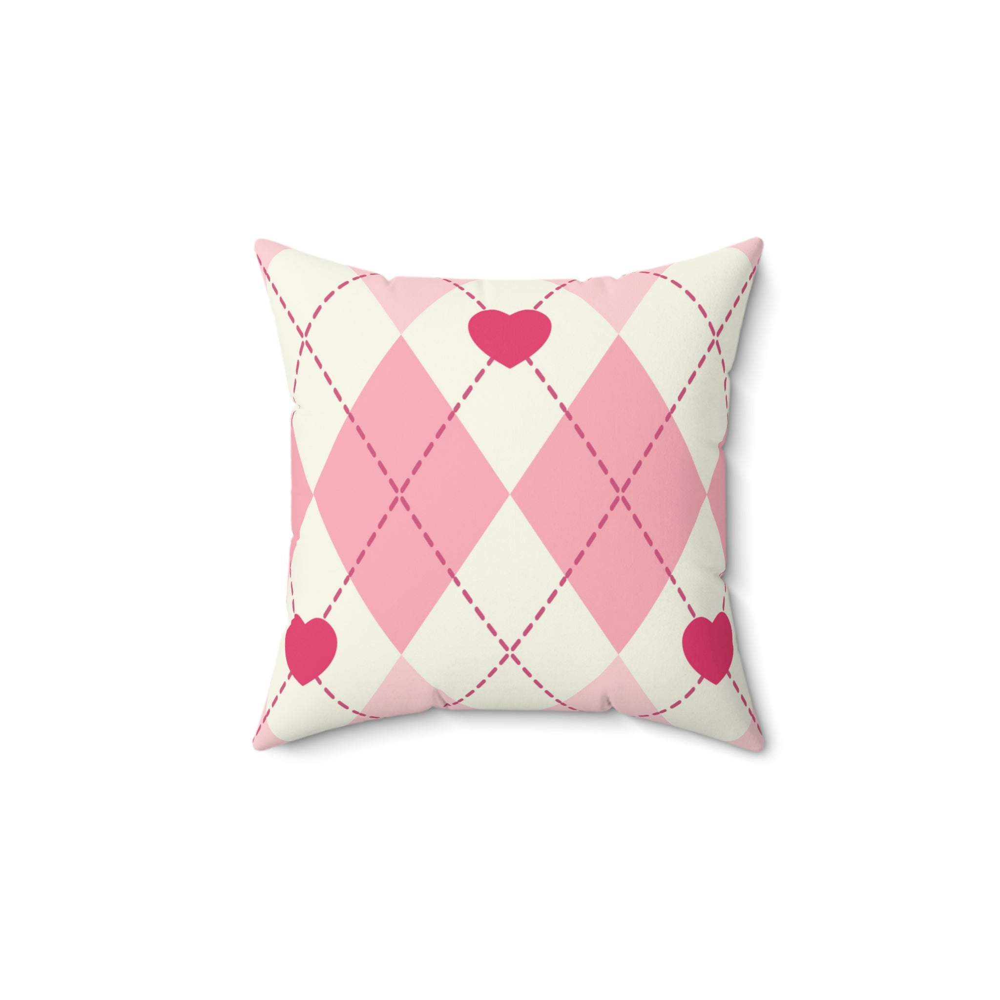 Argyle Hearts Square Pillow Home Decor Pink Sweetheart