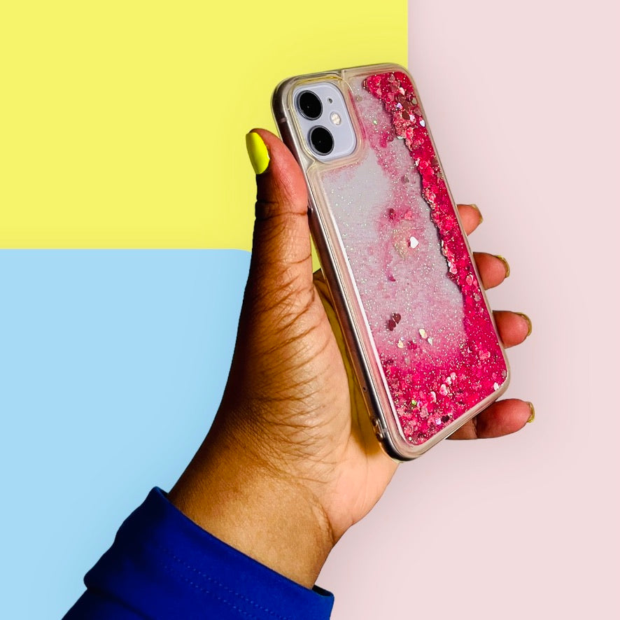 Pink Hearts Liquid iPhone 11 Phone Case PREOWNED Pink Sweetheart