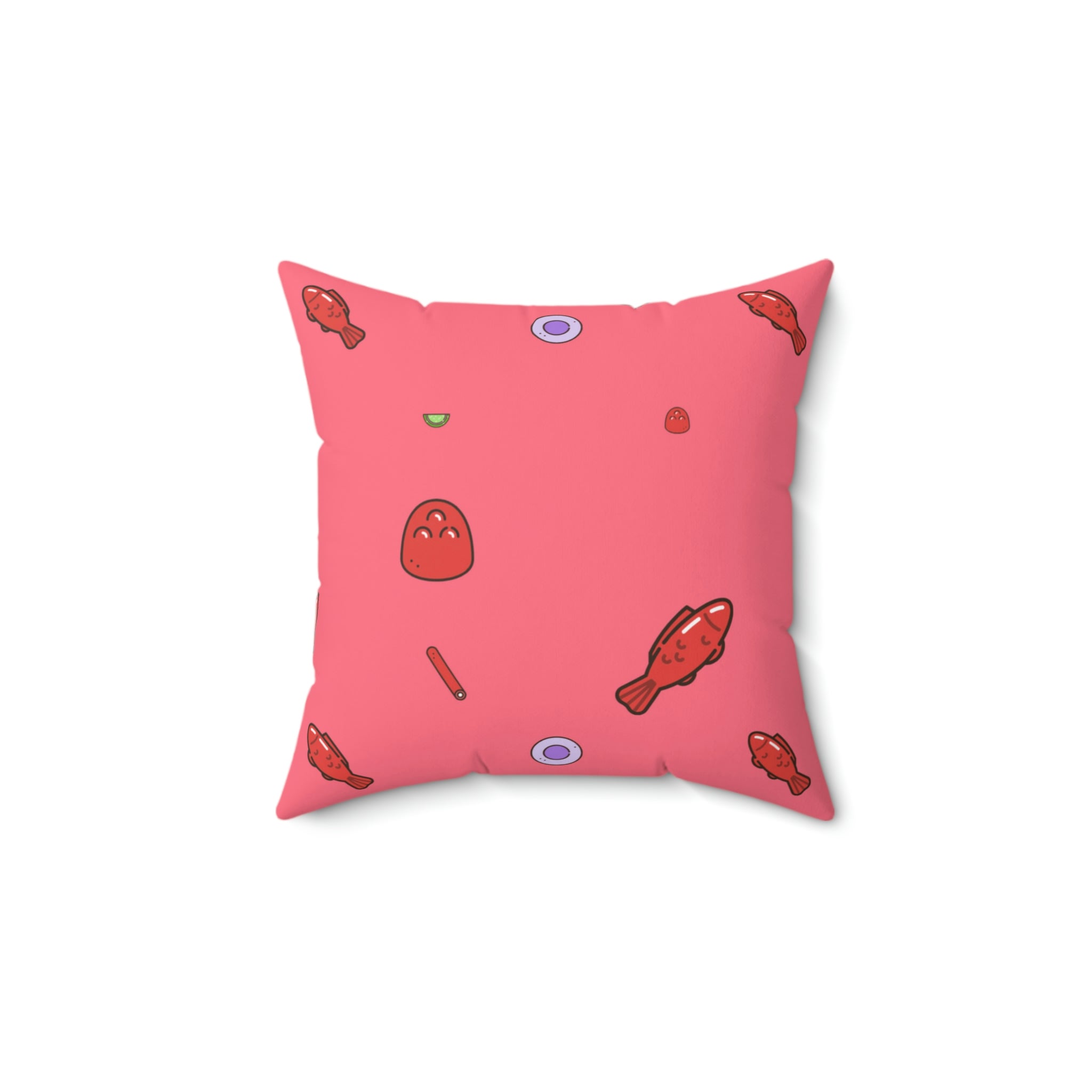 Red Gummy Fish Candy Square Pillow Home Decor Pink Sweetheart
