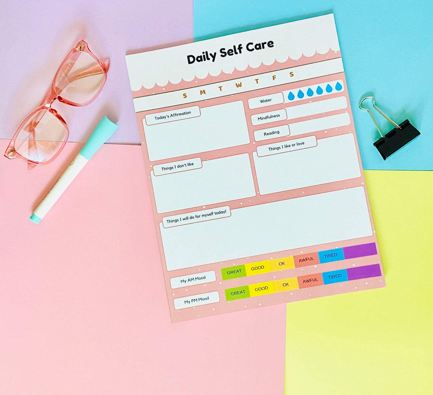 Self Care Pastel Jumbo Stationery Notepad Calendars, Organizers & Planners Pink Sweetheart