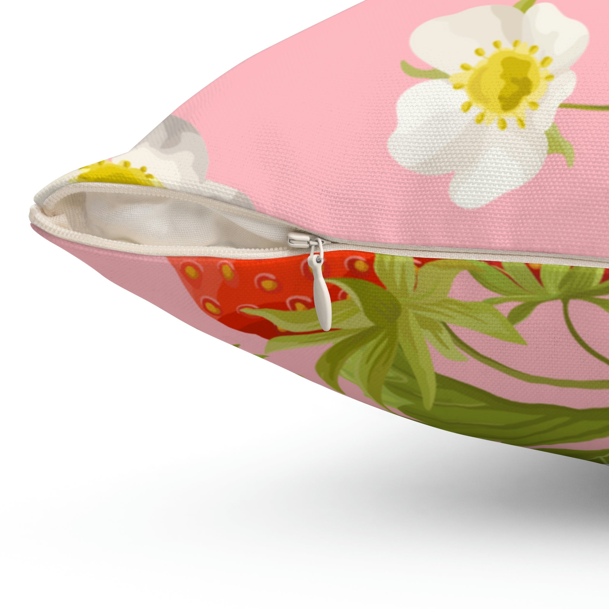Strawberries and Flowers Square Pillow Home Decor Pink Sweetheart