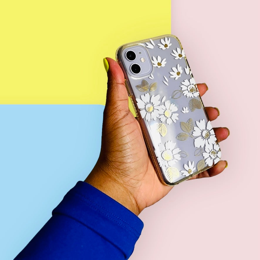 White & Gold Flowers iPhone 11 Phone Case PREOWNED Pink Sweetheart