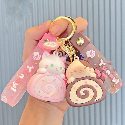 Kawaii Kitty Japanese Cake Roll Keychain