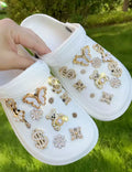 Stylish Gold Diamond Studded Clog Charms Set - Pink Sweetheart