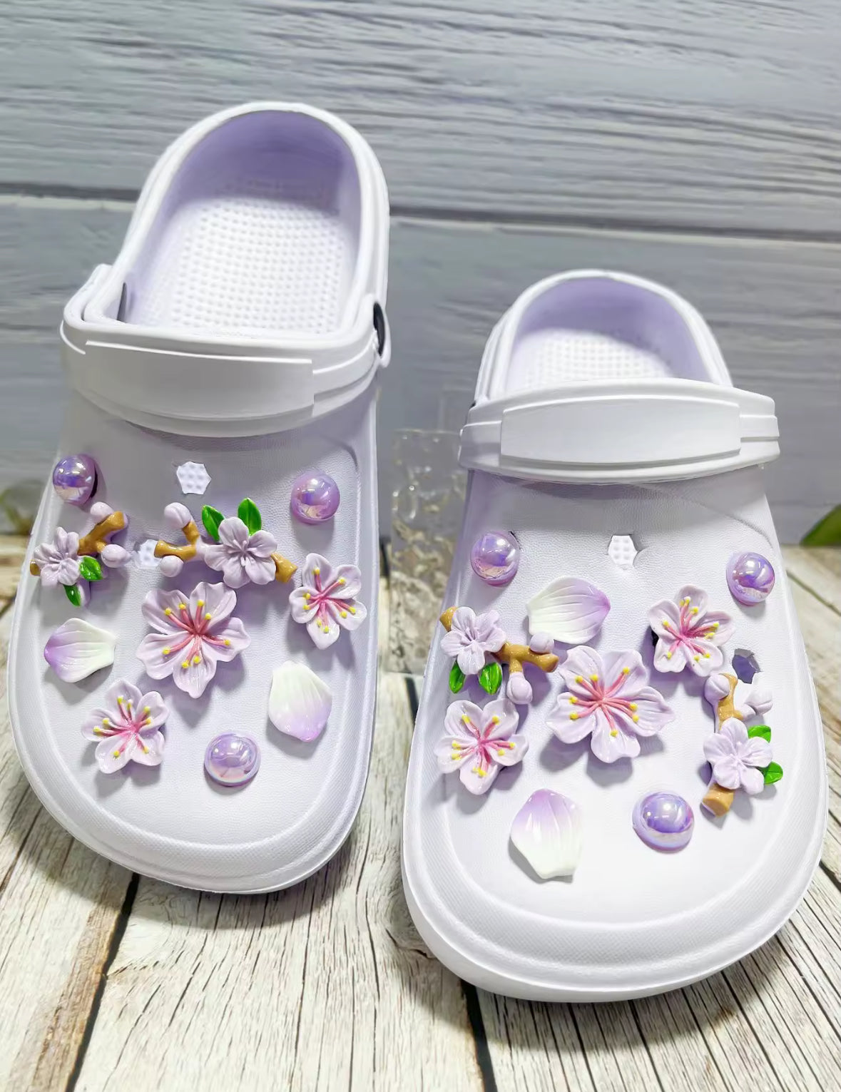 Periwinkle Plum Florals Clog Charms Set