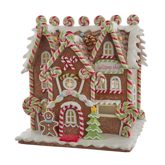 8.46“ Battery Operated Led Lighted Gingerbread Lollipop Shop