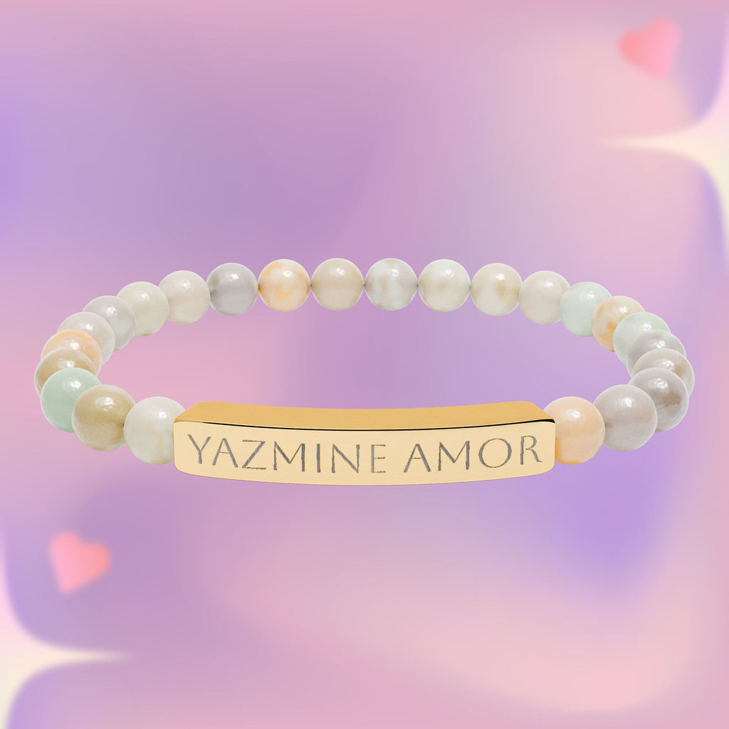 Personalized Natural Stone Bar Bracelet - Engraved with Name