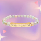 Personalized Natural Stone Bar Bracelet - Engraved with Name