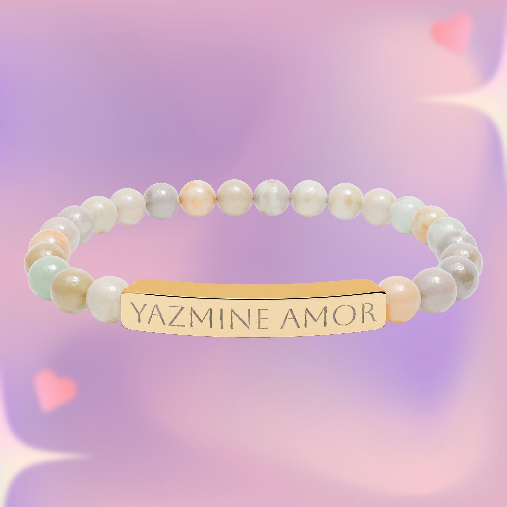 Personalized Natural Stone Bar Bracelet - Engraved with Name