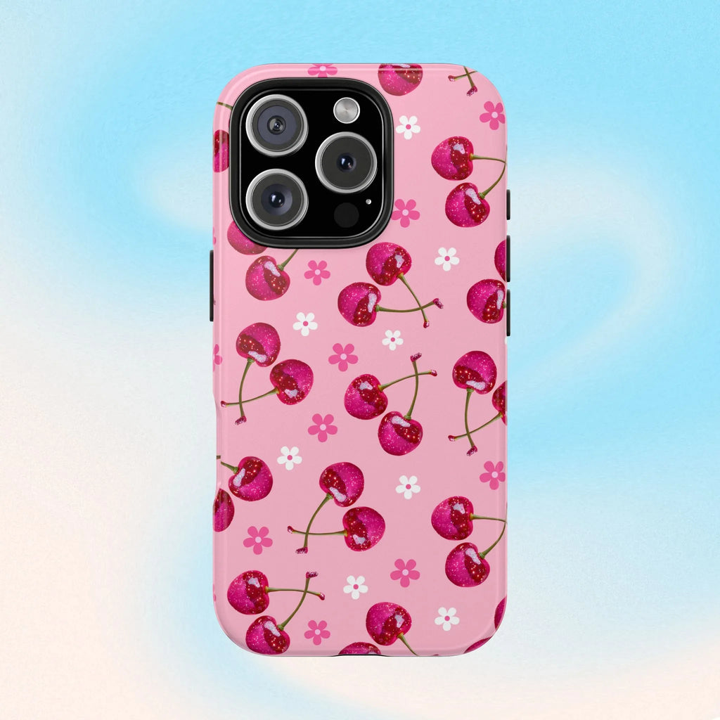 Pink Cherry Sparkle Pattern Tough Phone Case (Apple & Android) - Pink Sweetheart