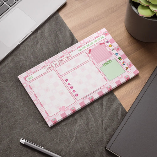 Checkered Strawberry Jam Sticky Note Pad - Pink Sweetheart