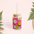 Retro Smiles Sipper Glass, 16oz - Pink Sweetheart