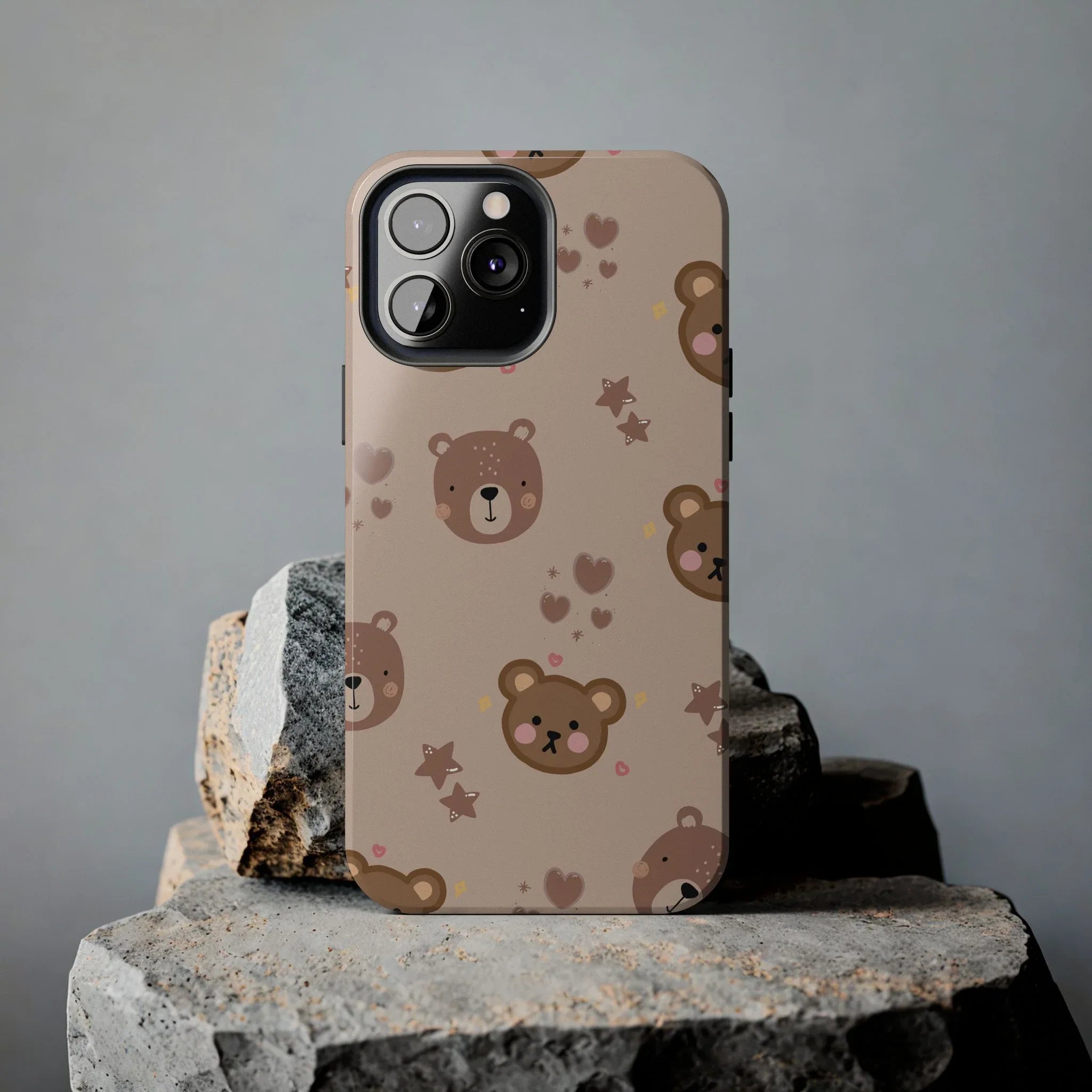 Boho Brown Bear Phone Case (Apple & Android) - Pink Sweetheart