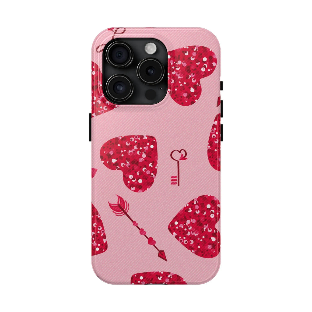 Sparkling Red Hearts Phone Case (Apple & Android) - Pink Sweetheart