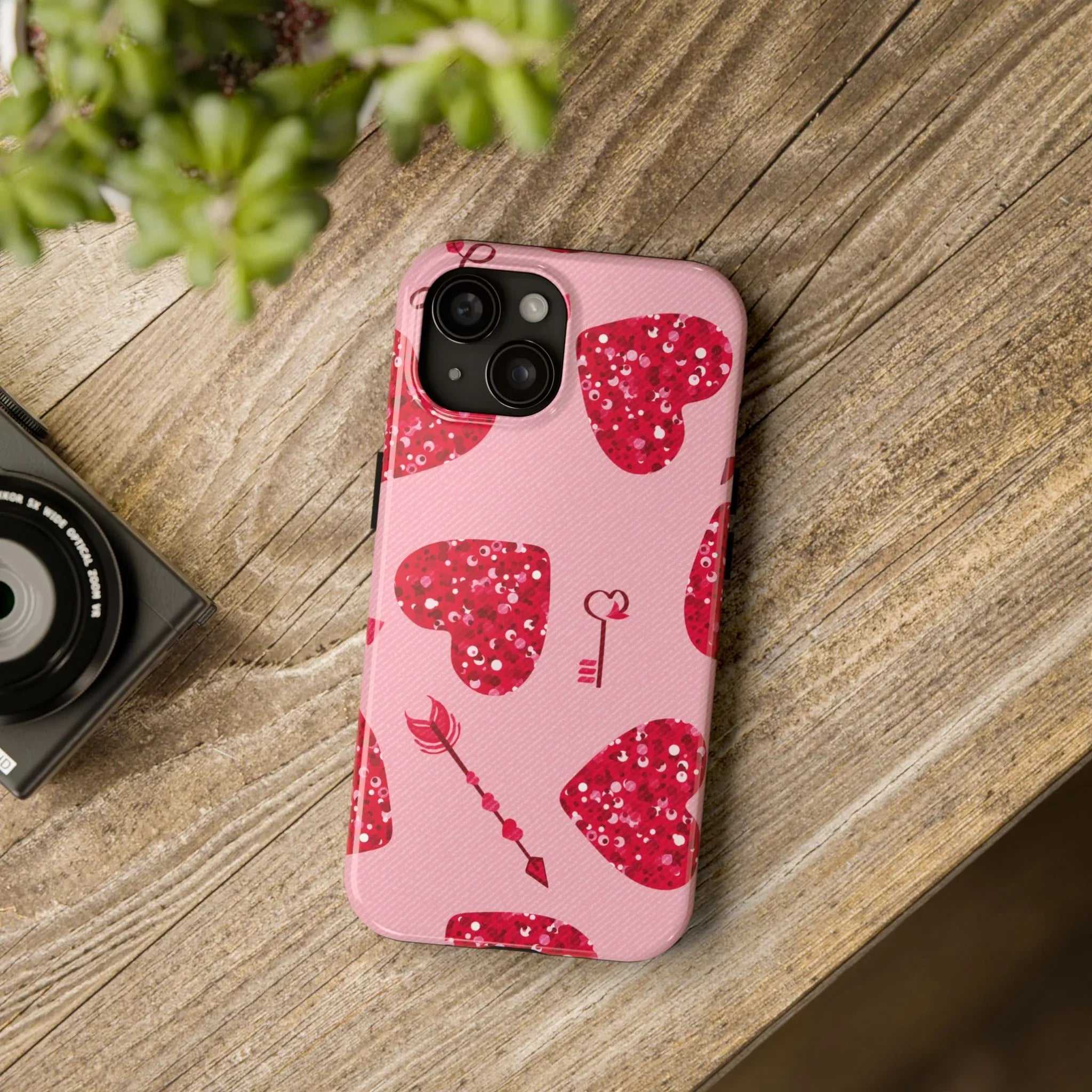Sparkling Red Hearts Phone Case (Apple & Android) - Pink Sweetheart