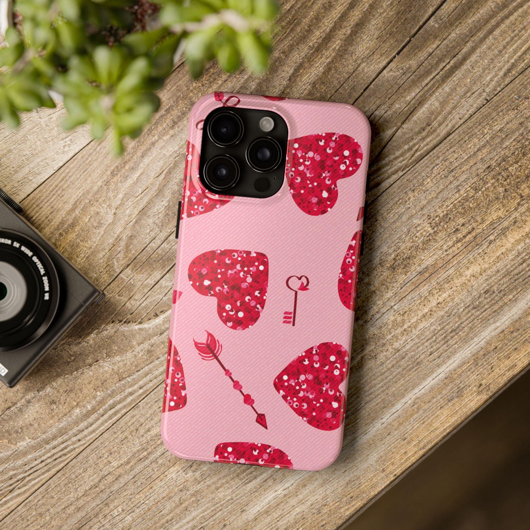 Sparkling Red Hearts Phone Case (Apple & Android)