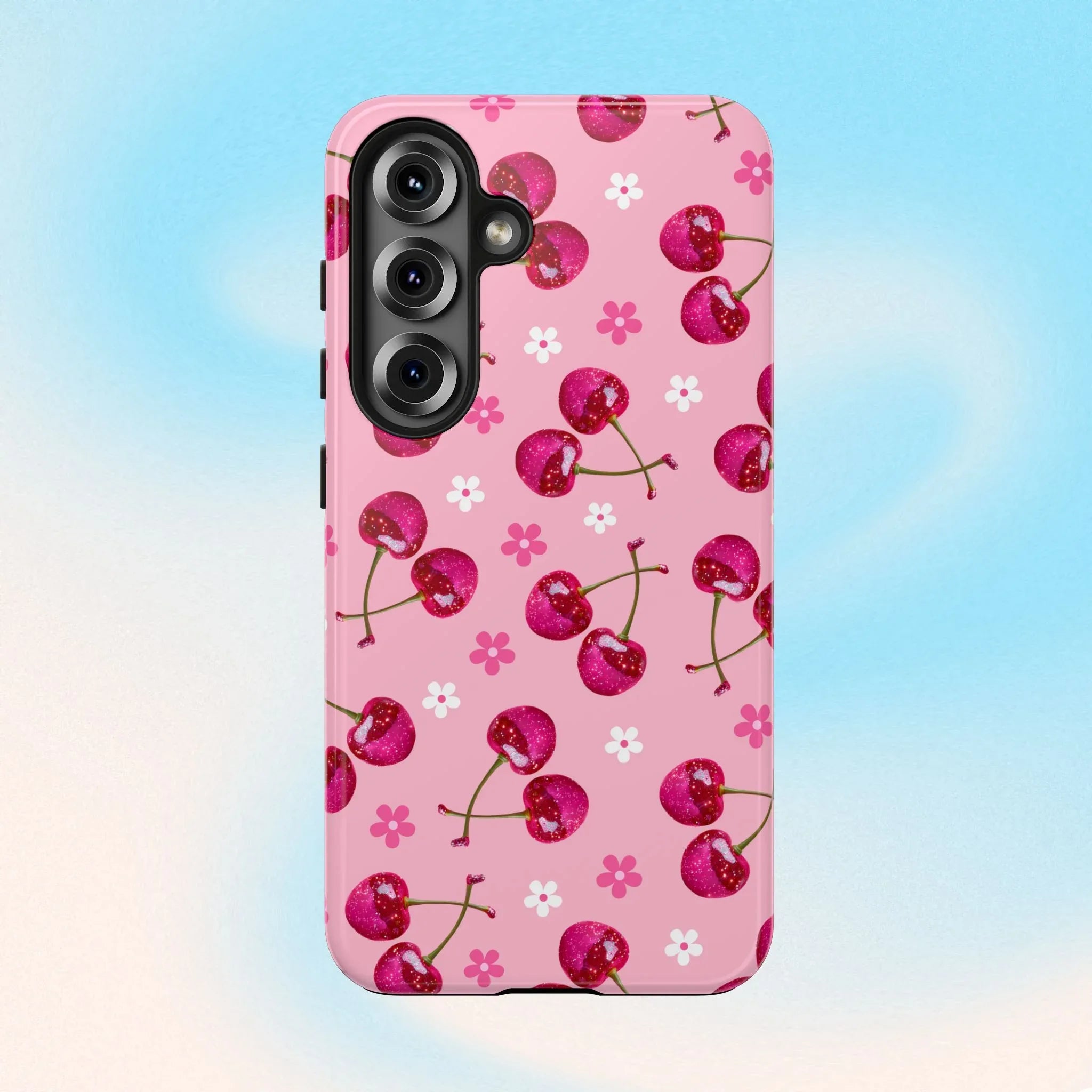 Pink Cherry Sparkle Pattern Tough Phone Case (Apple & Android) - Pink Sweetheart