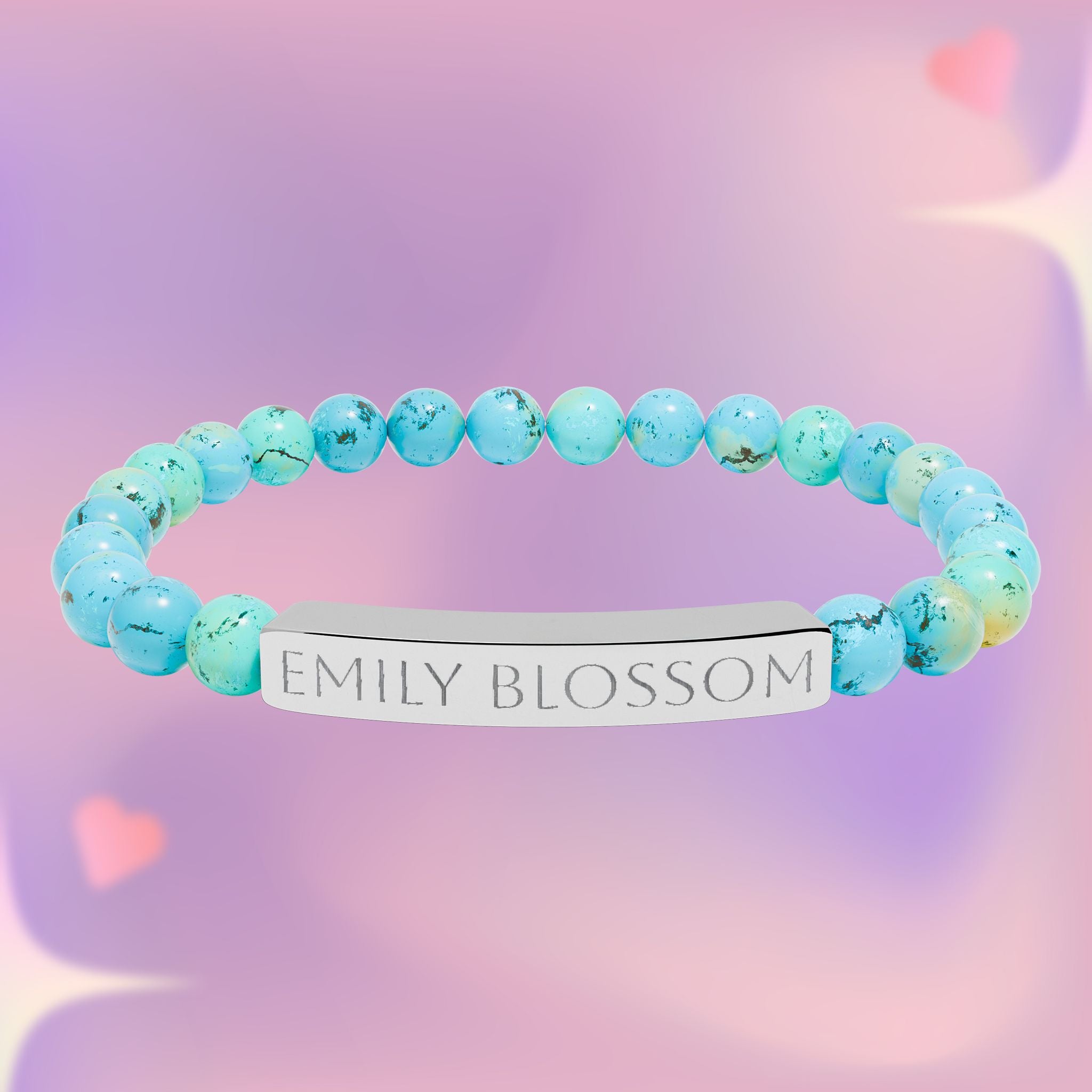 Personalized Natural Stone Bar Bracelet - Engraved with Name