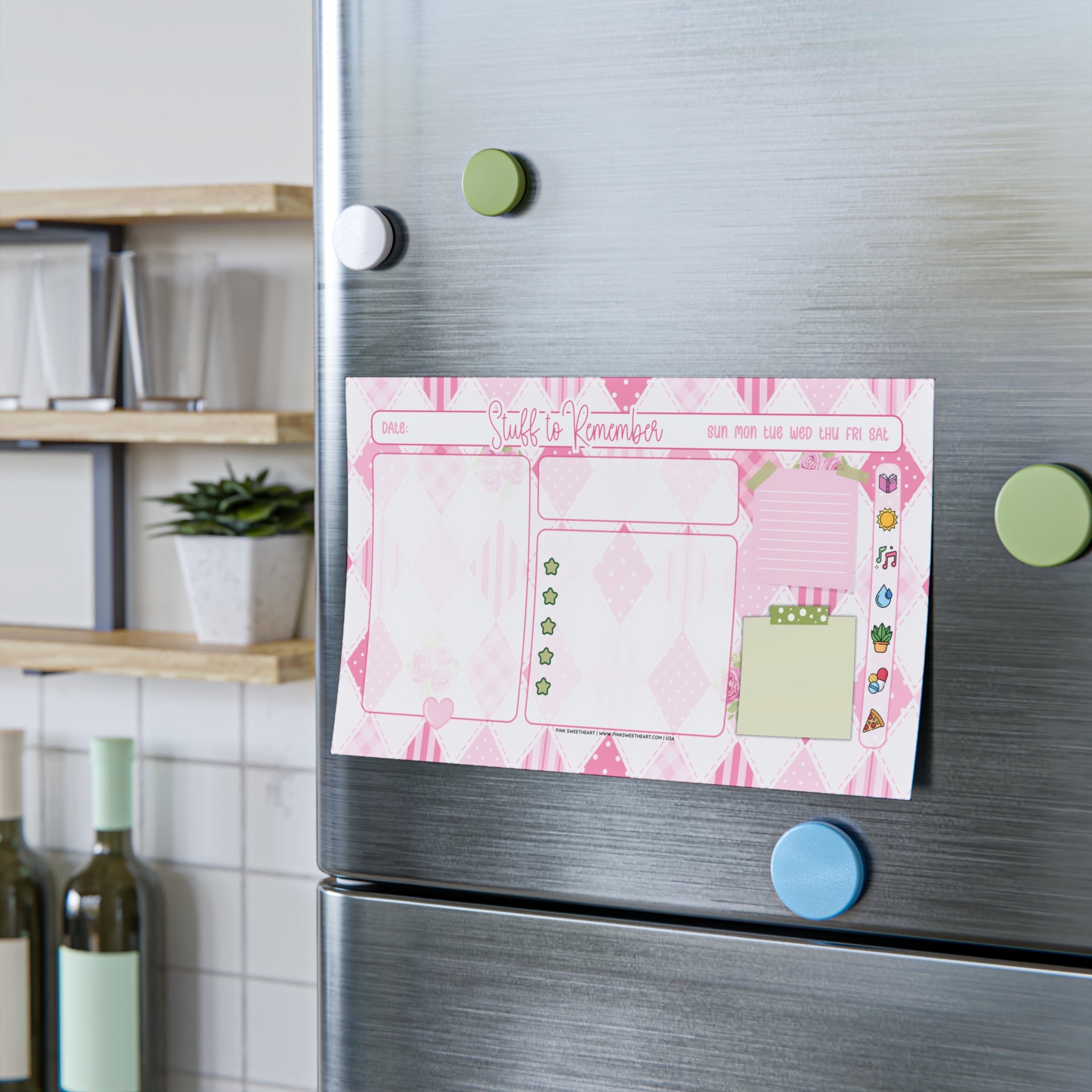 Pink Argyle Rose Sticky Note Pad