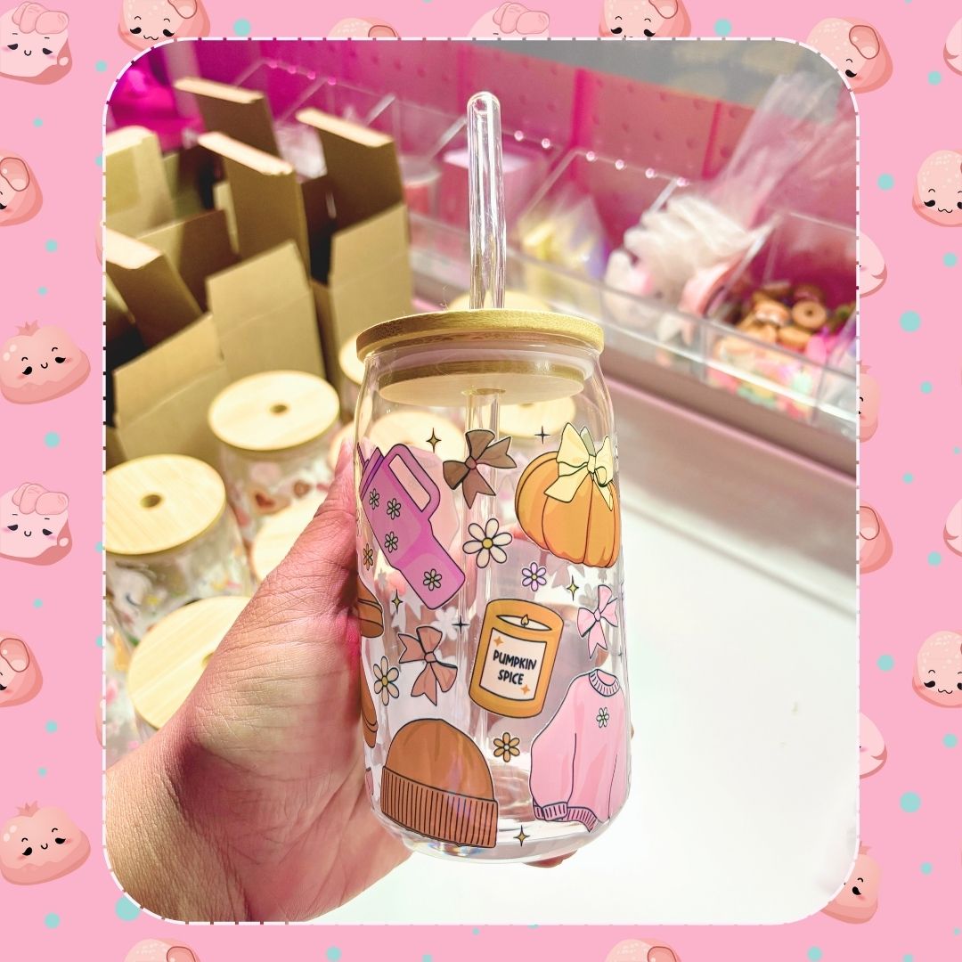 Cute Glass Cup with Bamboo Lid