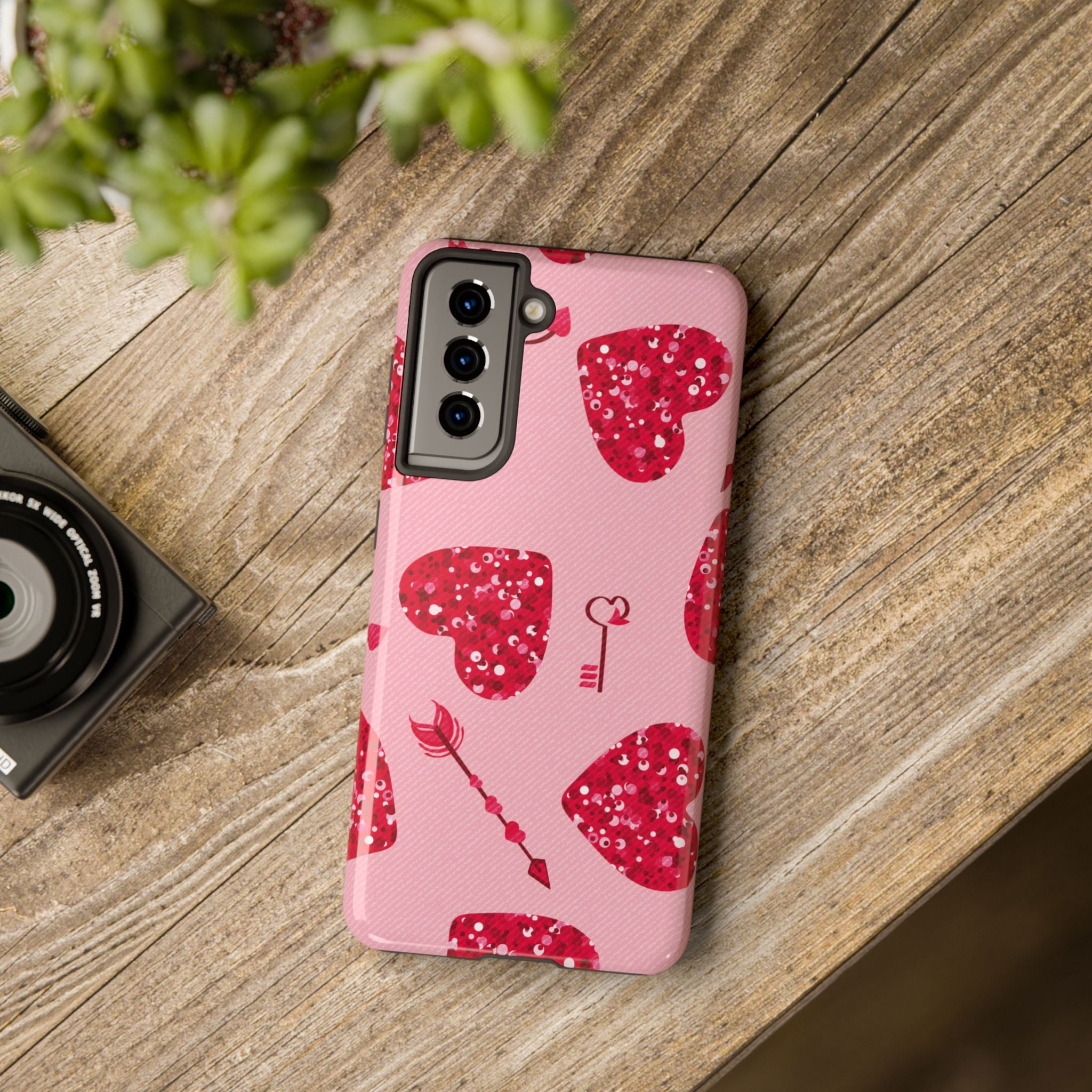 Sparkling Red Hearts Phone Case (Apple & Android)