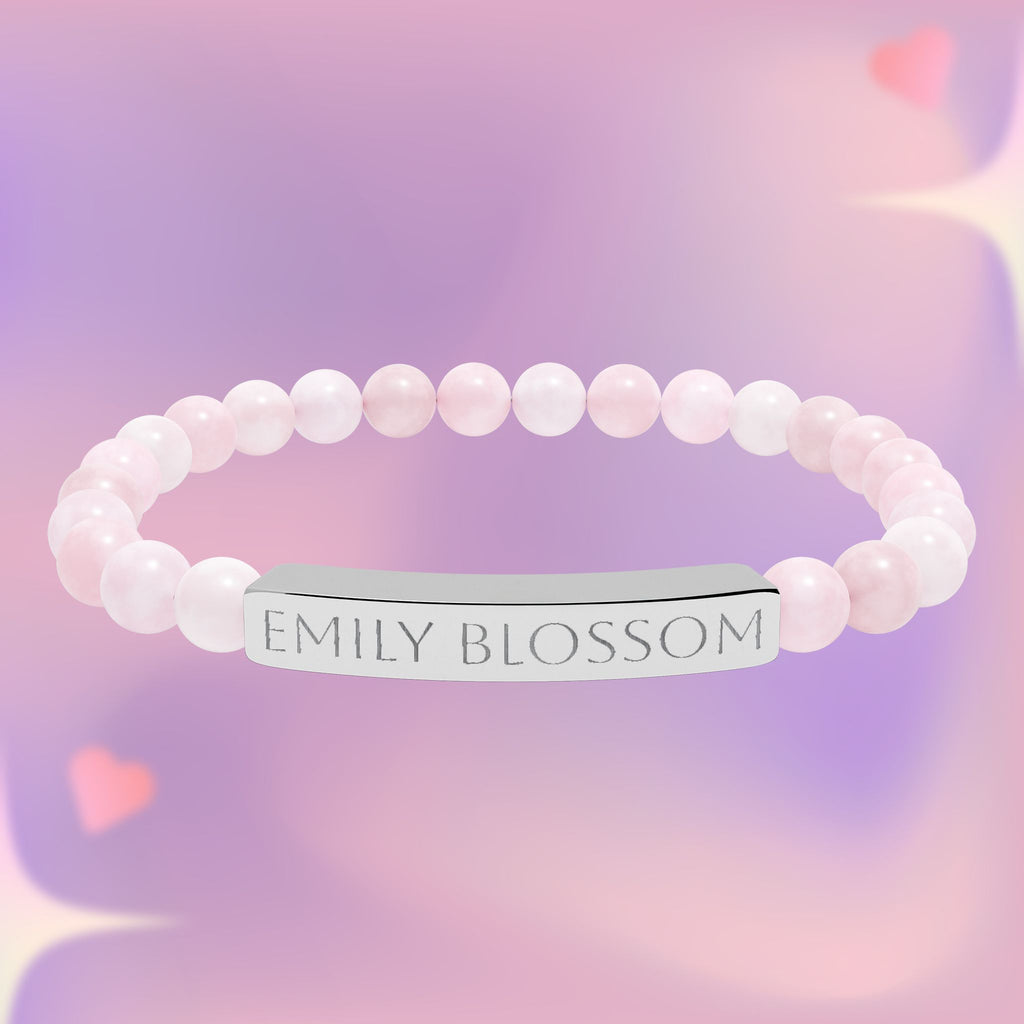 Personalized Natural Stone Bar Bracelet - Engraved with Name