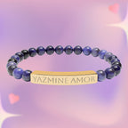 Personalized Natural Stone Bar Bracelet - Engraved with Name