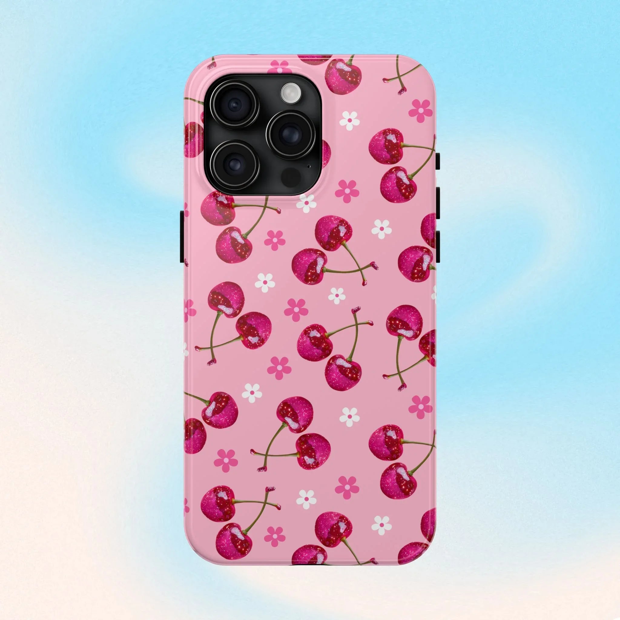 Pink Cherry Sparkle Pattern Tough Phone Case (Apple & Android) - Pink Sweetheart