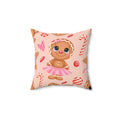 Gingerbread Girl Square Pillow - Pink Sweetheart