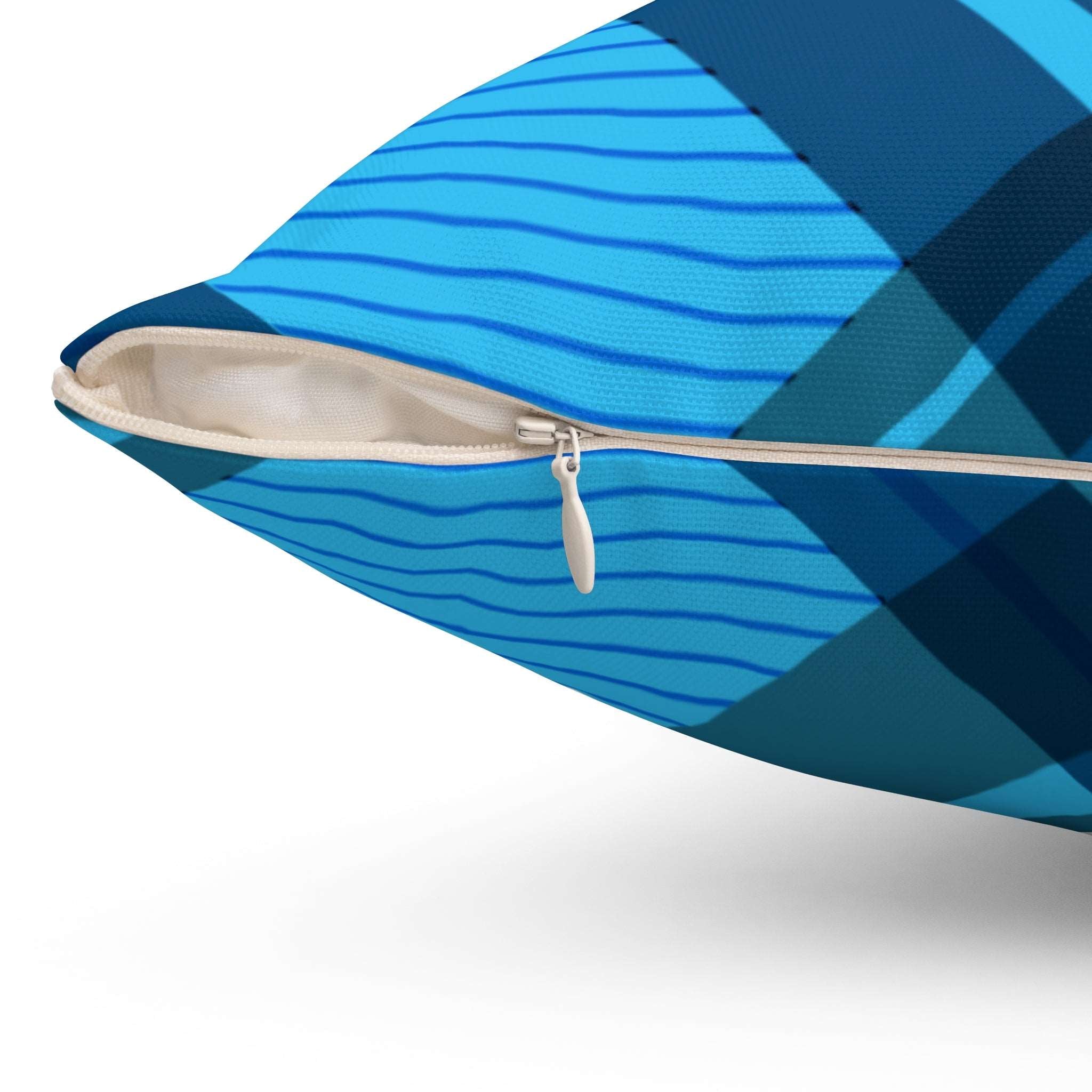Blue Winter Plaid Square Pillow