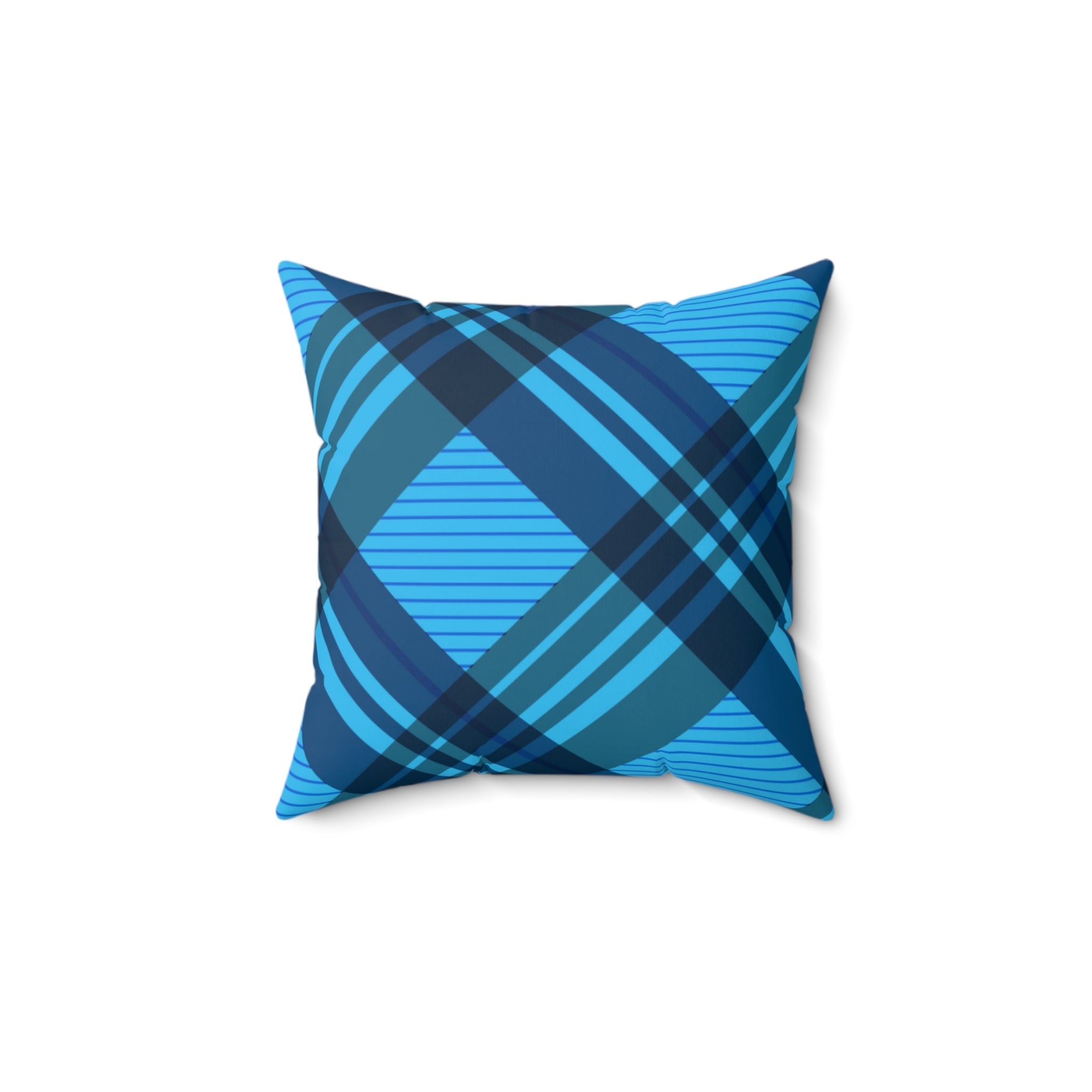 Blue Winter Plaid Square Pillow