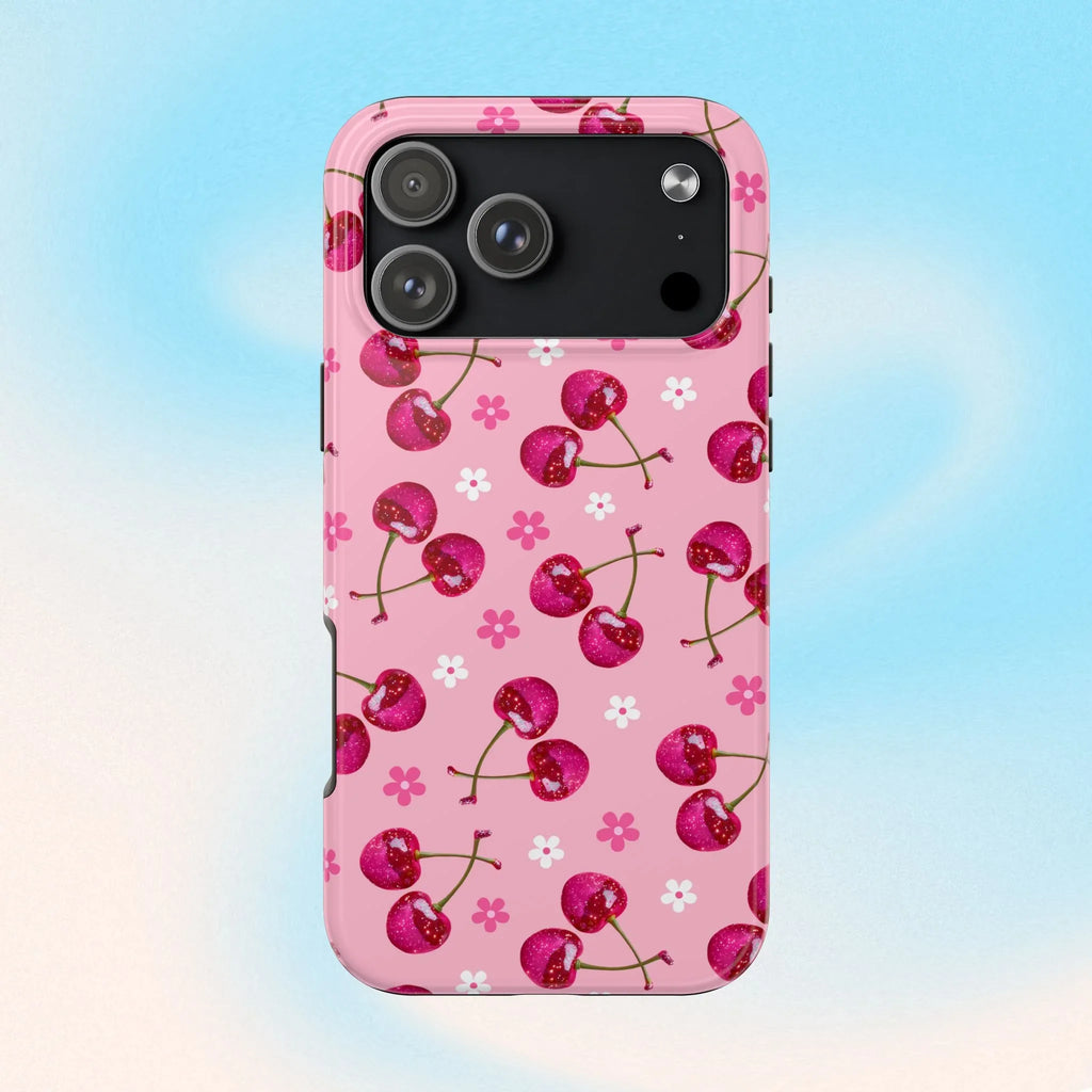 Pink Cherry Sparkle Pattern Tough Phone Case (Apple & Android) - Pink Sweetheart