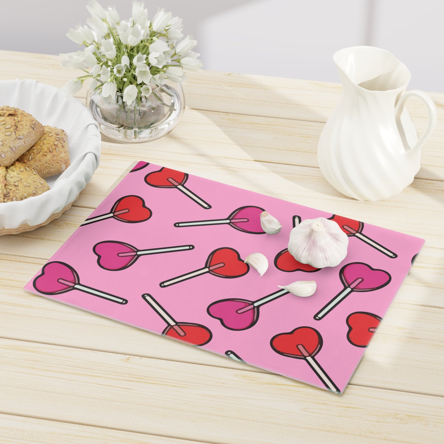 Heart Lollipops Glass Cutting Board